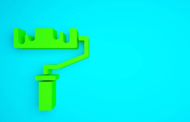Mavi arkaplanda yeşil boya fırçası ikonu izole edildi. Minimalizm kavramı. 3d illüstrasyon 3B canlandırma.
