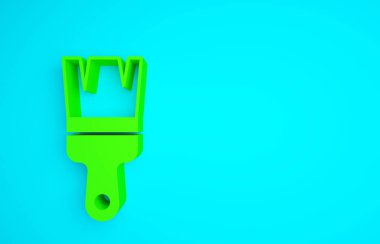 Mavi arkaplanda yeşil boya fırçası simgesi izole edildi. Minimalizm kavramı. 3d illüstrasyon 3B canlandırma.
