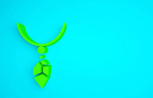 Green Necklace with crystal icon isolated on blue background. Minimalism concept. 3d illustration 3D render.