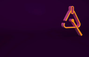 Mor arkaplanda izole edilmiş turuncu üçgen müzik aleti ikonu. Minimalizm kavramı. 3d illüstrasyon 3B canlandırma.