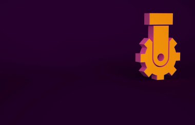 Mor arkaplanda izole edilmiş turuncu raylı bisiklet arka hız katlama simgesi. Minimalizm kavramı. 3d illüstrasyon 3B canlandırma.