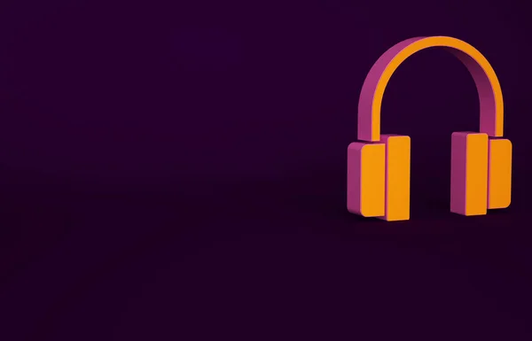 Orange Headphones icon isolated on purple background. Earphones. Concept for listening to music, service, communication and operator. Minimalism concept. 3d illustration 3D render.