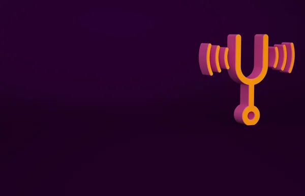 Orange Musical tuning fork for tuning musical instruments icon isolated on purple background. Minimalism concept. 3d illustration 3D render.