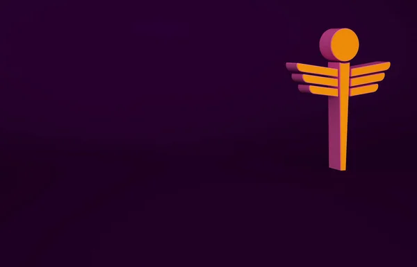 Orange Caduceus snake medical symbol icon isolated on purple background. Medicine and health care. Emblem for drugstore or medicine, pharmacy. Minimalism concept. 3d illustration 3D render.