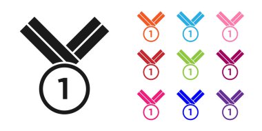 Beyaz arka planda siyah golf ikonu izole edildi. Kazanan başarı işareti. Ödül madalyası. Simgeleri renklendirin. Vektör.