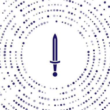 Mavi Ortaçağ kılıç simgesi beyaz arka planda izole edilmiş. Ortaçağ silahı. Soyut çember rastgele noktalar. Vektör.