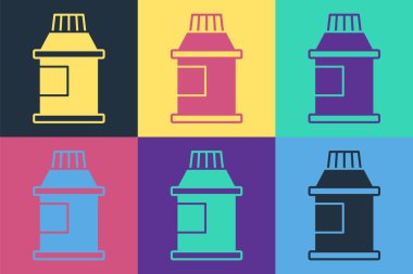 Pop sanat eseri, guaj, kavanoz, renkli arka planda izole edilmiş boya ikonu. Vektör.