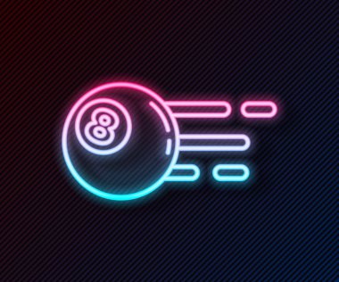Parlak neon hattı bilardo topu. Siyah arka planda 8 numaralı ikon izole edilmiş. Vektör.