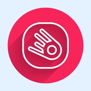 Beyaz çizgi kuyrukluyıldız hızla düşüyor uzun gölgesi olan izole edilmiş bir simge. Kırmızı daire düğmesi. Vektör.