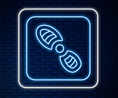 Parlayan neon çizgisi insan ayak izleri. Duvarın arkasında izole edilmiş ayakkabı ikonu. Ayakkabı tabanı. Vektör.