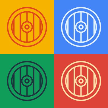 Yunan sanat eseri Yunan kalkanı, Yunan süsleme ikonu renkli arka planda izole edilmiş. Vektör.