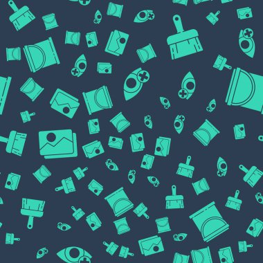 Kırmızı göz efekti, boya fırçası, resim manzarası ve boya kovasını pürüzsüz desenlere ayarlayın. Vektör.