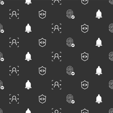 Parmak izi, hareket sensörü, yüz tanıma ve kalkanların göz taramasını kusursuz desene ayarlayın. Vektör.