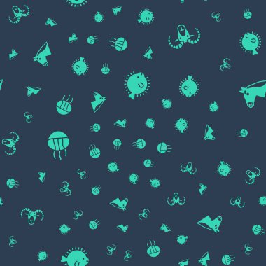 Kirpi balığı, keçi ya da koç başı, denizanası ve at kafası kusursuz desenli olsun. Vektör.