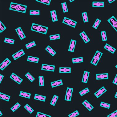 Line Stacks kağıt para ikonu siyah arka planda izole edilmiş kusursuz desen. Para desteleri. Para birimi. Vektör İllüstrasyonu.