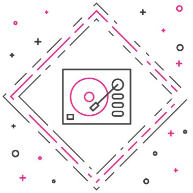 Beyaz arkaplanda izole edilmiş vinil disk simgesine sahip çizgi vinili oynatıcı. Renkli taslak konsepti. Vektör İllüstrasyonu.