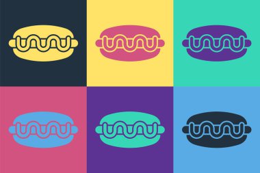 Pop Art Hotdog sandviç simgesi renk arkaplanda izole edildi. Sosis ikonu. Fast food burcu. Vektör.