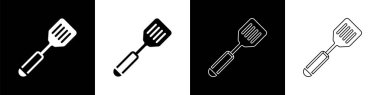 Spatula simgesini siyah ve beyaz arkaplanda izole et. Mutfak spatula ikonu. Barbekü spatula işareti. Barbekü ve ızgara aleti. Vektör.