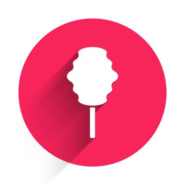 Uzun gölgeli beyaz pamuk helva ikonu. Kırmızı daire düğmesi. Vektör.