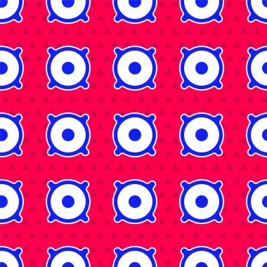 Mavi Stereo hoparlör simgesi kırmızı arkaplanda izole edilmiş. Ses sistemi hoparlörleri. Müzik ikonu. Müzikal sütun hoparlörü. Vektör.