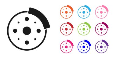 Beyaz arkaplanda siyah bisiklet fren diski simgesi izole edildi. Simgeleri renklendirin. Vektör.