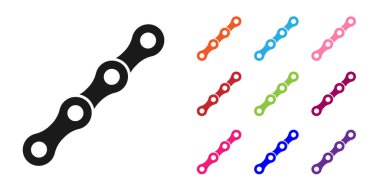 Beyaz arka planda siyah bisiklet zinciri simgesi izole edildi. Bisiklet zinciri sıçrama iletimi. Simgeleri renklendirin. Vektör.