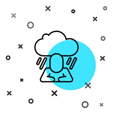 Siyah çizgi depresyonu ve hayal kırıklığı simgesi beyaz arkaplanda izole edildi. Depresif ruh hali olan bir adam. Akıl sağlığı sorunları. Rastgele dinamik şekiller. Vektör.