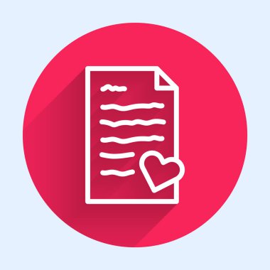 Sevgililer Günü kalp ikonu uzun gölgeli beyaz çizgi. Mesaj aşkım. Aşk ve romantizm mektubu. Kırmızı daire düğmesi. Vektör.