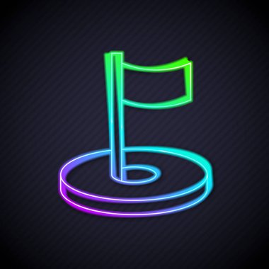 Siyah zemin üzerinde bayrak simgesi olan parlayan neon hattı Golf deliği. Vektör.