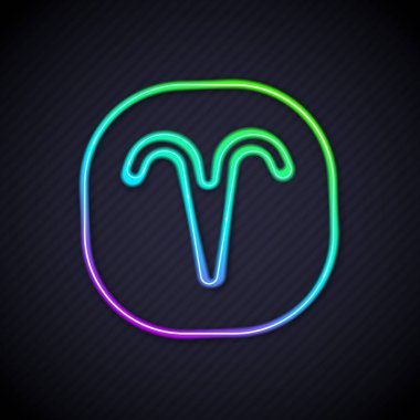 Parlayan neon hattı Aries burç simgesi siyah arka planda izole edildi. Astrolojik yıldız falı koleksiyonu. Vektör.