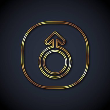 Mars 'ın altın çizgisi simgesi siyah arka planda izole edilmiş. Astroloji, numeroloji, yıldız falı, astronomi. Vektör.