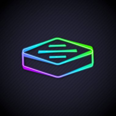 Parlayan neon hattı biftek ikonu siyah arka planda izole edildi. Vektör.