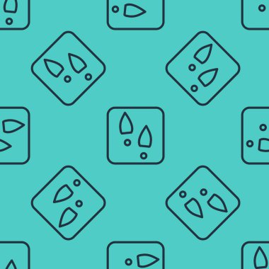 Siyah çizgi insan ayak izi ayakkabı ikonu yeşil arka planda izole edilmiş pürüzsüz desen. Ayakkabı tabanı. Vektör.