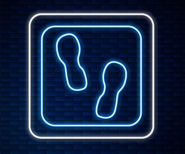 Parlayan neon çizgisi insan ayak izleri. Duvarın arkasında izole edilmiş ayakkabı ikonu. Ayakkabı tabanı. Vektör.