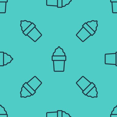 Waffle konisi simgesinde siyah çizgi dondurması yeşil arka planda izole edilmiş pürüzsüz desen. Güzel sembol. Vektör.