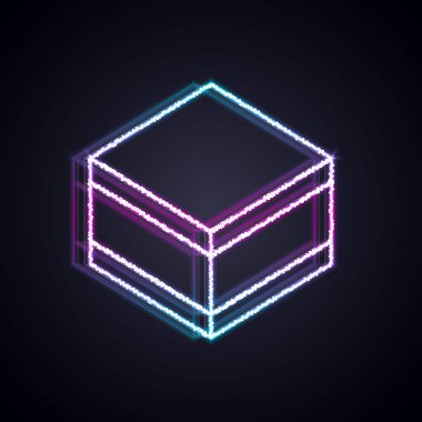 Parlak neon çizgisi Brownie çikolatalı kek ikonu siyah arka planda izole edilmiş. Vektör.