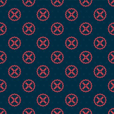 Kırmızı çizgi bisiklet sproket kolu simgesi siyah arkaplanda izole edilmiş kusursuz desen. Vektör.