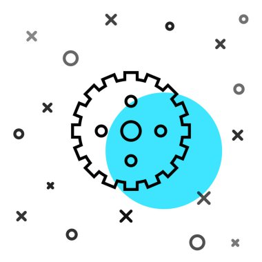 Beyaz arka planda siyah çizgi bisiklet sproket kolu simgesi izole edildi. Rastgele dinamik şekiller. Vektör.