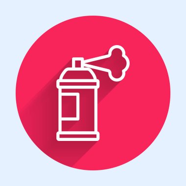 Beyaz çizgi boya kutusu ikonu uzun gölgeli izole edilmiş. Kırmızı daire düğmesi. Vektör.