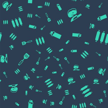 Hafif, biftekli ve bıçaklı, Spatula ve sosisli, kusursuz desenli. Vektör.