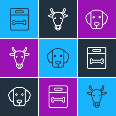 Çizgi köpek kemiği ve İnek kafası ikonu. Vektör.