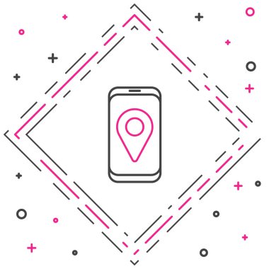 Şehir haritası gezinme simgesinin çizgi bilgileri beyaz arkaplanda izole edildi. Mobil Uygulama Arayüzü tasarımı. Coğrafi konsept. Renkli taslak konsepti. Vektör İllüstrasyonu.