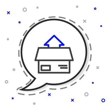 Çizgi karton kutu simgesi beyaz arkaplanda izole edildi. Kutu, paket, paket işareti. Teslimat ve ambalaj. Renkli taslak konsepti. Vektör İllüstrasyonu.