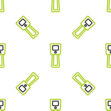 Kızıl ötesi ışık ikonuna sahip çizgi dijital temassız termometre beyaz arka planda izole edilmiş kusursuz desen. Vektör.