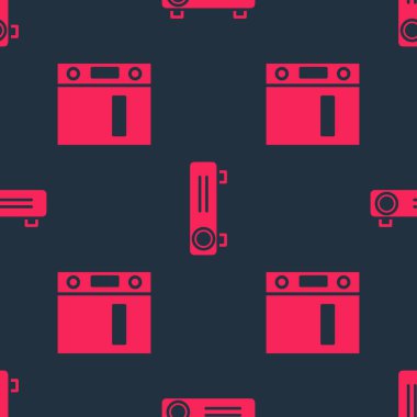 Ofis dizinlerini ve Film, film, medya projektörünü kusursuz desen üzerine ayarla. Vektör.