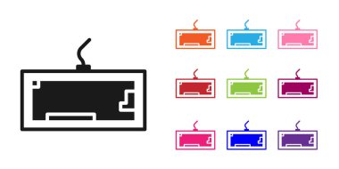 Siyah Bilgisayar klavye simgesi beyaz arkaplanda izole edildi. Bilgisayar bileşeni işareti. Simgeleri renklendirin. Vektör İllüstrasyonu.