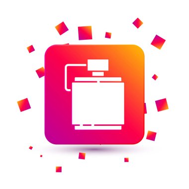 Beyaz arka planda izole edilmiş beyaz matara ikonu. Turist matarası ikonu. Kampanyada bir kavanoz su kullanıldı. Kare renk düğmesi. Vektör.