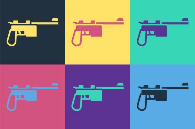Pop Art Mauser tabancası simgesi renk arkaplanında izole edildi. Mauser C96 yarı otomatik bir tabanca. Vektör.