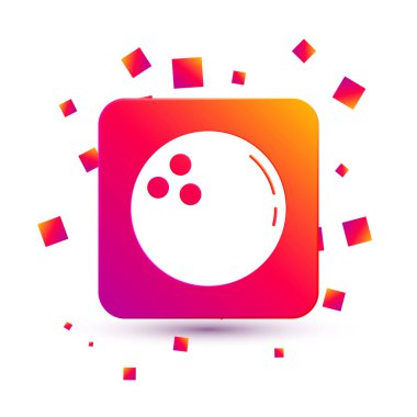 Beyaz bovling topu simgesi beyaz arkaplanda izole edildi. Spor malzemeleri. Kare renk düğmesi. Vektör.