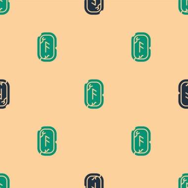 Yeşil ve siyah büyü simgeleri bej arka planda izole edilmiş kusursuz desen. Vektör.